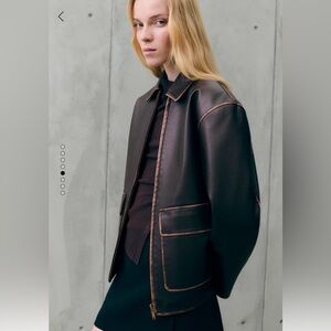 Leather effect jacket with contrast stictching